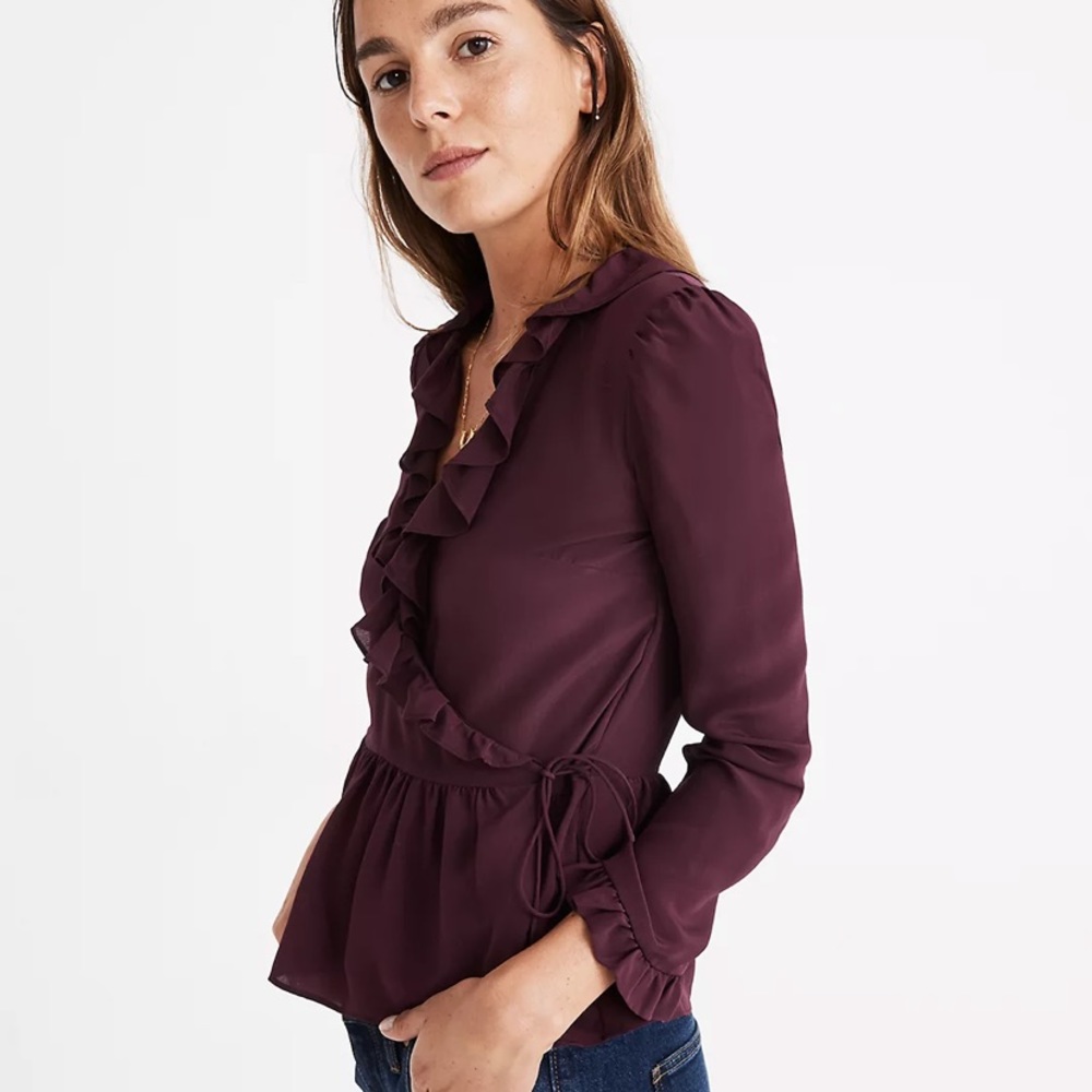 [Madewell] Silk Ruffle-Hem Wrap Top
